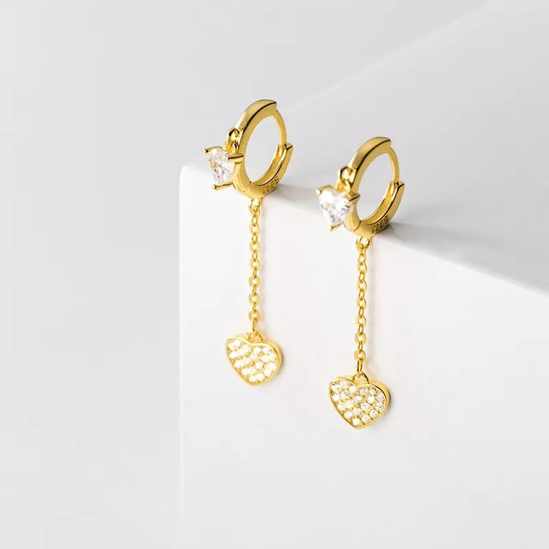 Anyco Fashion Earrings Silver 925 Sterling Romantic Tassel Love Heart Charms Drop for Women Huggies Jewelry-Earrings-PEROZ Accessories