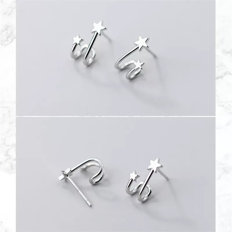 Anyco Fashion Earrings Real Genuine Sterling Silver Double Star Geometric Studs Teen Gift Fine Jewelry for Women-Earrings-PEROZ Accessories