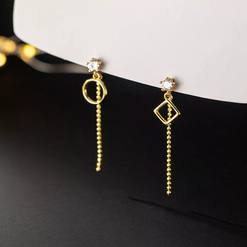 Anyco Fashion Earrings Gold 925 Sterling Silver Geometric Exquisite Shiny Zirconia Tassel Bead Drop Women Jewelry-Earrings-PEROZ Accessories