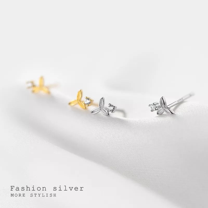 Anyco Fashion Earrings Gold 925 Sterling Silver Simple Sweet Clover Shiny Zircon Small Stud Teen Chic Ear Bone Piercing Women Jewelry-Earrings-PEROZ Accessories
