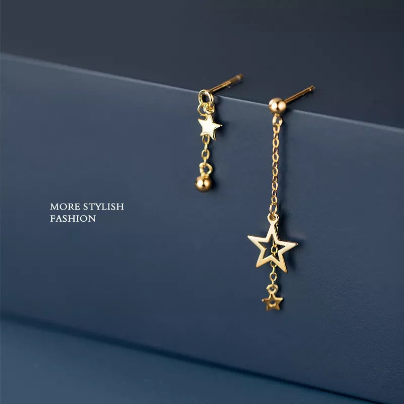 Anyco Fashion Earrings Gold 925 Sterling Silver Simple Chain Sweet Star Tassel Pendant Drop for Women Jewelry-Earrings-PEROZ Accessories