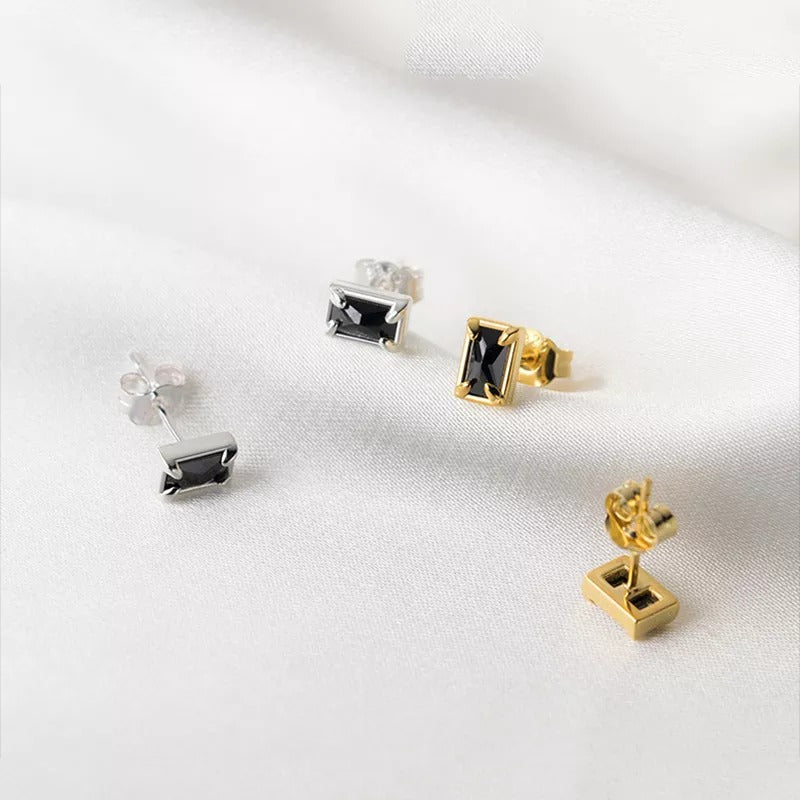 Anyco Fashion Earrings Silver 925 Sterling Black Luxury Zircon Simple Square Small Stud for Women Jewelry-Earrings-PEROZ Accessories
