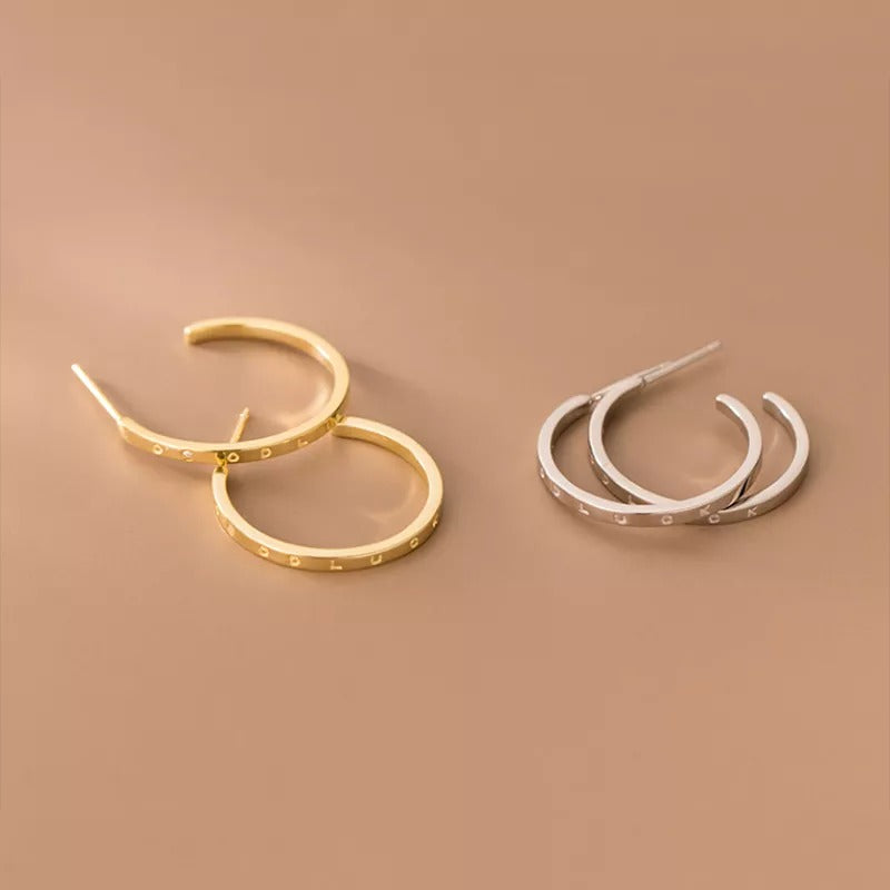 Anyco Fashion Earrings Silver 925 Sterling Simple Huggies Circle Initials Stud for Women Jewelry-Earrings-PEROZ Accessories