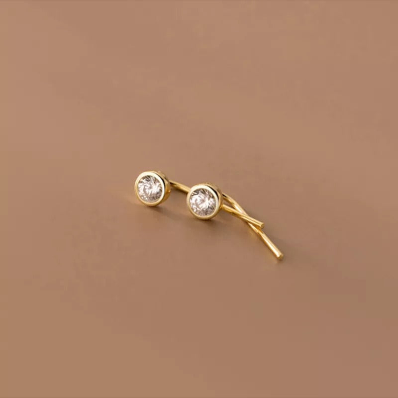Anyco Fashion Earrings Gold 925 Sterling Silver Round Shiny Zircon Ear Hooks Minimalism Stud Jewelry Women Accessories-Earrings-PEROZ Accessories