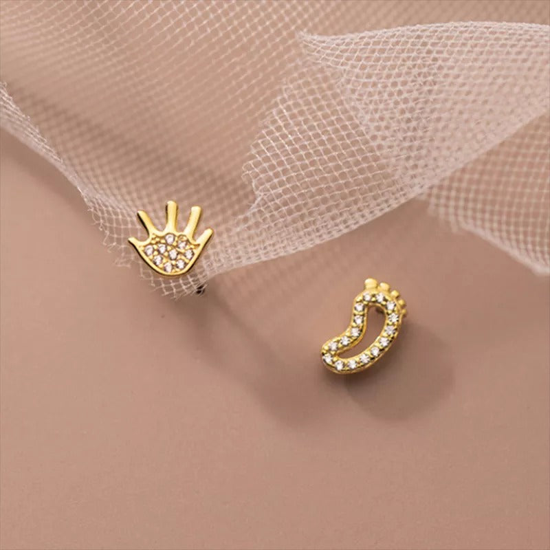 Anyco Fashion Earrings Silver 925 Sterling Luxury Zircon Palm Soles Mini Stud Women Jewelry Gift-Earrings-PEROZ Accessories