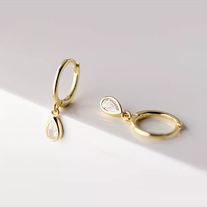 Anyco Fashion Earrings Gold 925 Sterling Silver Sweet Water Drop Zircon Huggies Pendant for Women Jewelry-Earrings-PEROZ Accessories