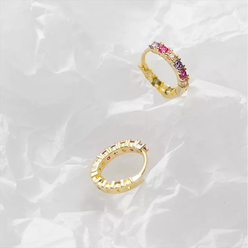 Anyco Fashion Earrings Luxury Genuine Gold Color Zircon Mini Stud Princess Wedding Fine Hoop Jewelry Gift for Women-Earrings-PEROZ Accessories