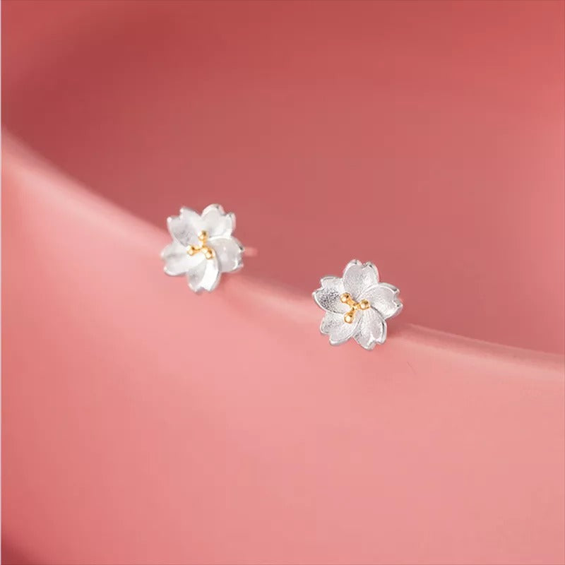 Anyco Fashion Earrings Real Sterling Silver Sweet Romantic White Flowers Mini Stud Jewelry for Women-Earrings-PEROZ Accessories