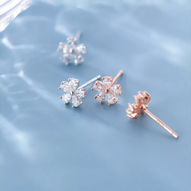 Anyco Fashion Earrings Rose Gold Luxury Crystal Zircon Romantic Flower Stud for Women Chic Teen Party Wedding Jewelry-Earrings-PEROZ Accessories