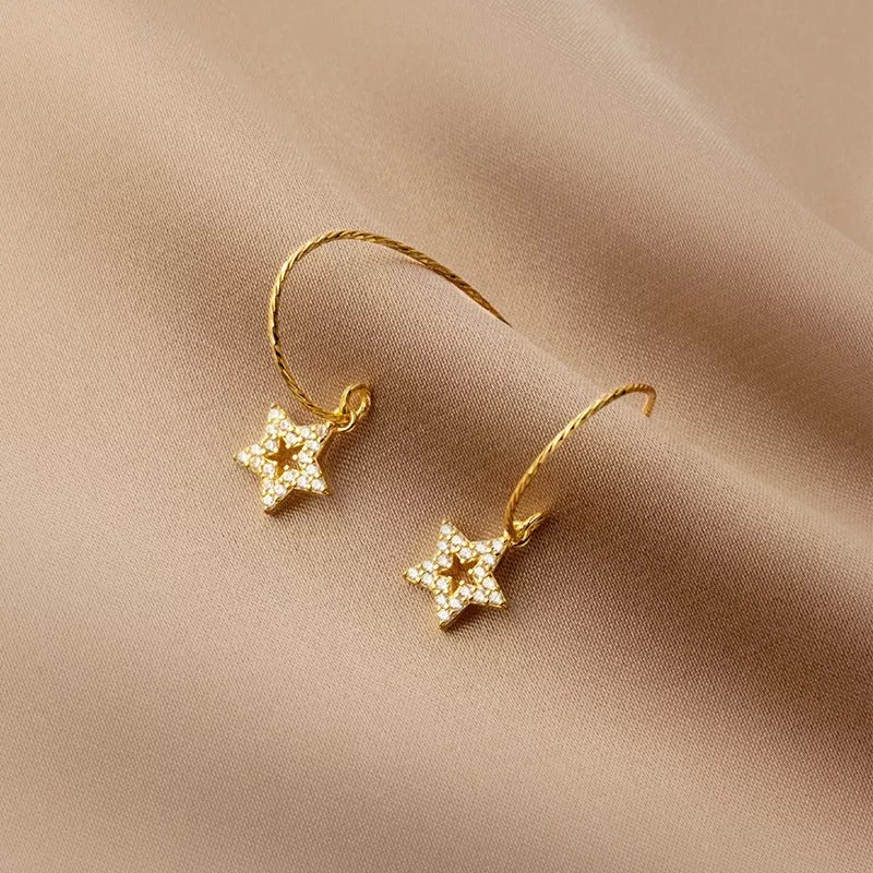 Anyco Fashion Earrings Gold Romantic Tassel Hollow Shiny Zircon Star Cute Charm Pendant Jewelry for Women-Earrings-PEROZ Accessories