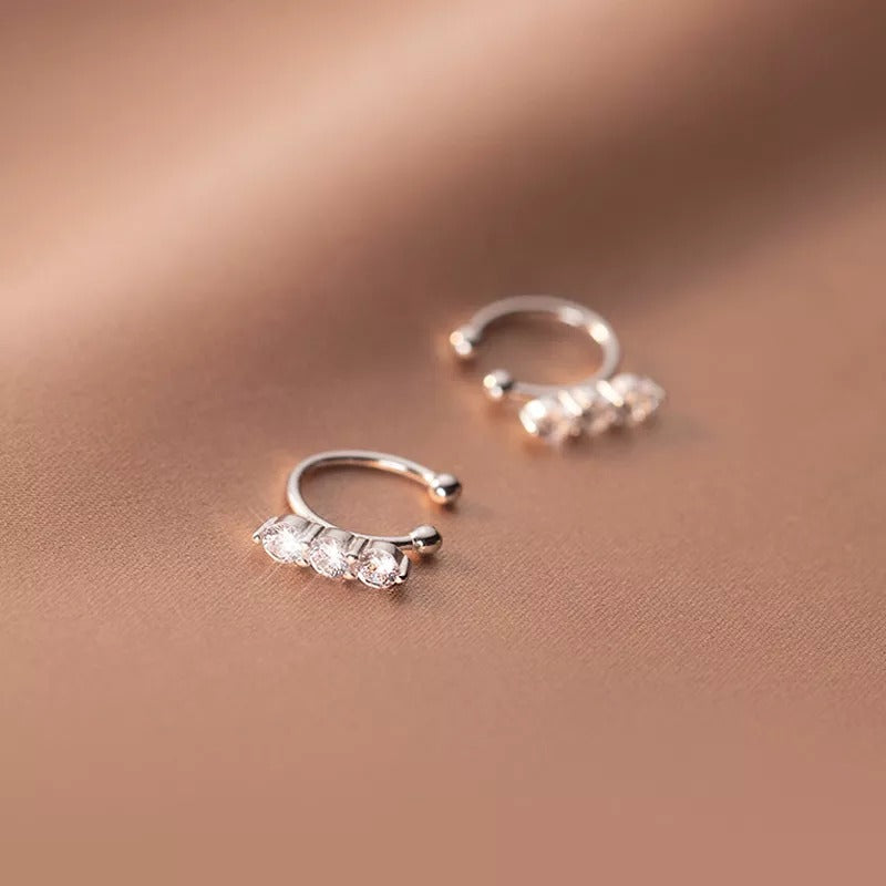 Anyco Fashion Earrings Silver 925 Sterling Shiny Luxury Crystal Zircon Simple Ear Clip for Women Without Piercin Ear Cuff Jewelry-Earrings-PEROZ Accessories