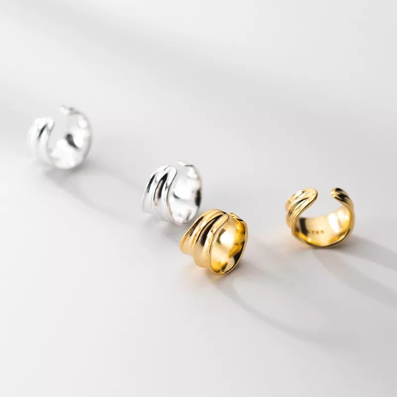 Anyco Fashion Earrings Silver 925 Sterling Silver Simple No Piercing Three-layer Geometric Ear Clip Women Ear Cuff Jewelry-Earrings-PEROZ Accessories