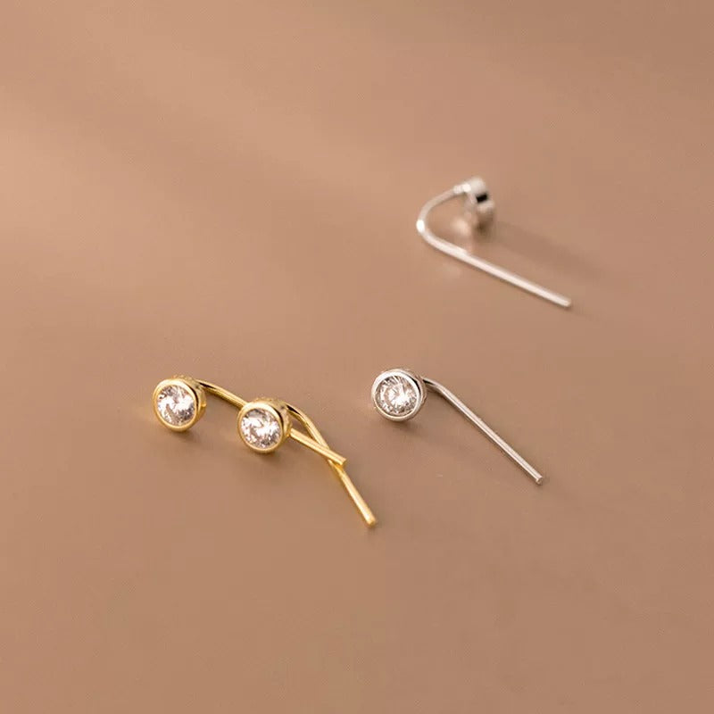 Anyco Fashion Earrings Silver 925 Sterling Round Shiny Zircon Ear Hooks Minimalism Stud Jewelry Women Accessories-Earrings-PEROZ Accessories