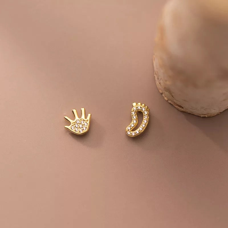 Anyco Fashion Earrings Silver 925 Sterling Luxury Zircon Palm Soles Mini Stud Women Jewelry Gift-Earrings-PEROZ Accessories