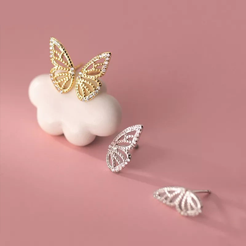 Anyco Fashion Earrings Gold 925 Sterling Romantic Butterfly Small Stud for Women Charm Jewelry Girl Gift-Earrings-PEROZ Accessories