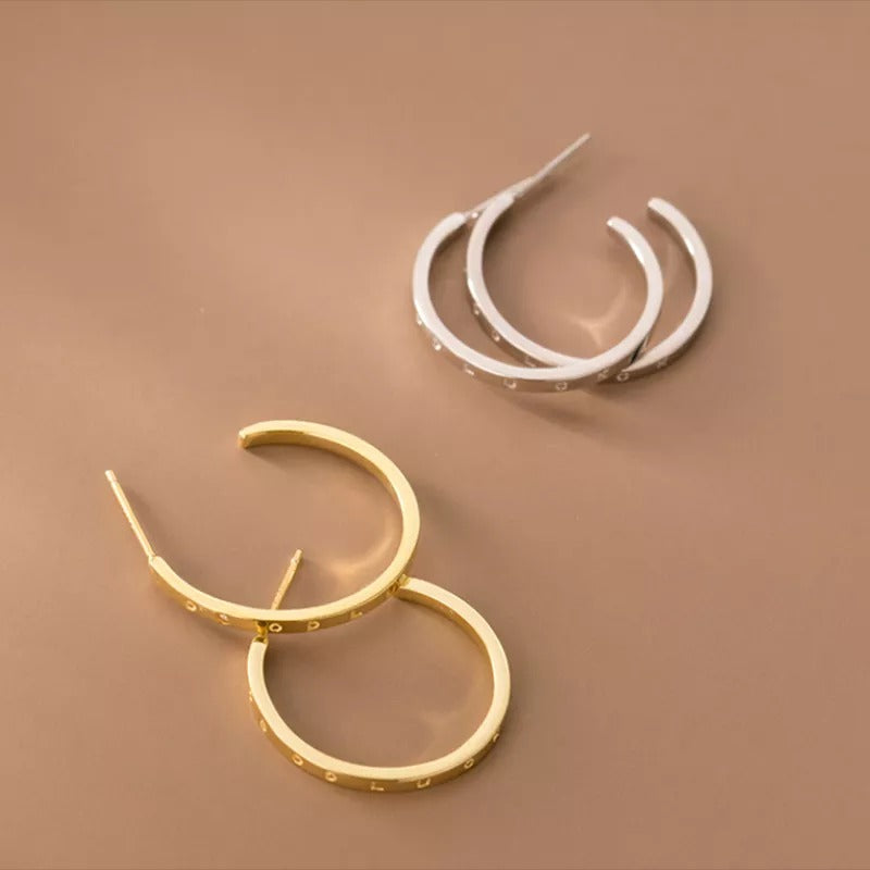 Anyco Fashion Earrings Gold 925 Sterling Silver Simple Huggies Circle Initials Stud for Women Jewelry-Earrings-PEROZ Accessories