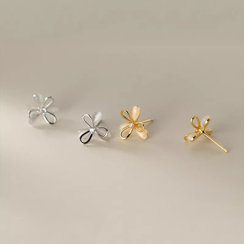 Anyco Fashion Earrings Gold 925 Sterling Silver Cute Romantic Clover Synthetic Opal Stud for Women Jewelry Gift-Earrings-PEROZ Accessories
