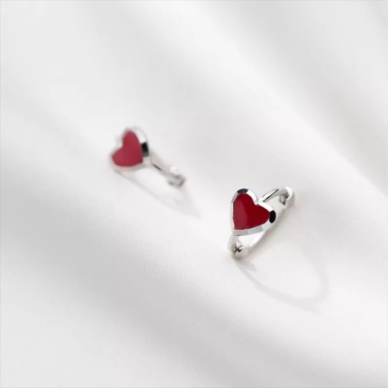 Anyco Fashion Earrings Silver 925 Sterling Romantic Love Heart Red Enamel Piercing Women Jewelry Ear Buckle-Earrings-PEROZ Accessories