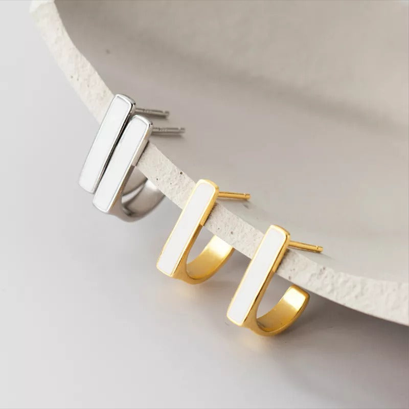 Anyco Fashion Earrings Gold 925 Sterling Silver Geometric Square White Enamel Elegant Stud for Women Jewelry-Earrings-PEROZ Accessories