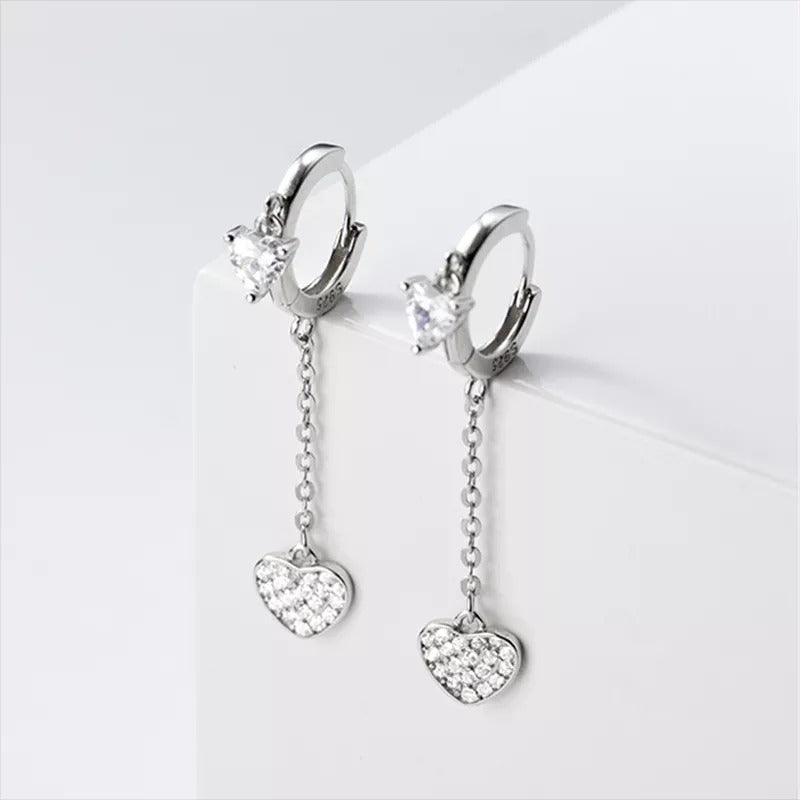Anyco Fashion Earrings Gold 925 Sterling Silver Romantic Tassel Love Heart Charms Drop for Women Huggies Jewelry-Earrings-PEROZ Accessories