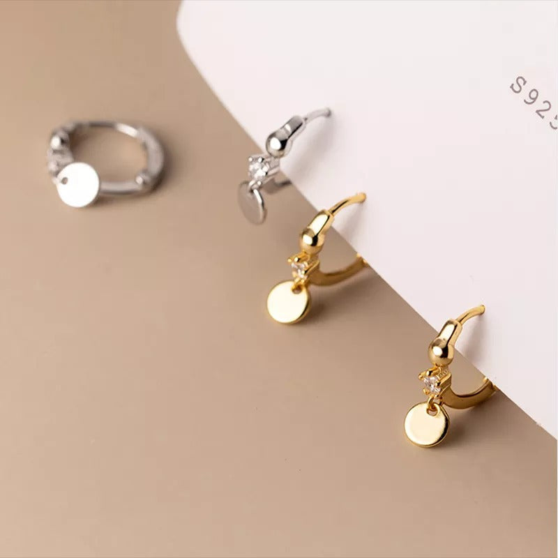 Anyco Fashion Earrings Gold 925 Sterling Simple Disc Pendant Pavé Crystal Zircon Hoop for Women Bohemian Charm Jewelry Accessories-Earrings-PEROZ Accessories