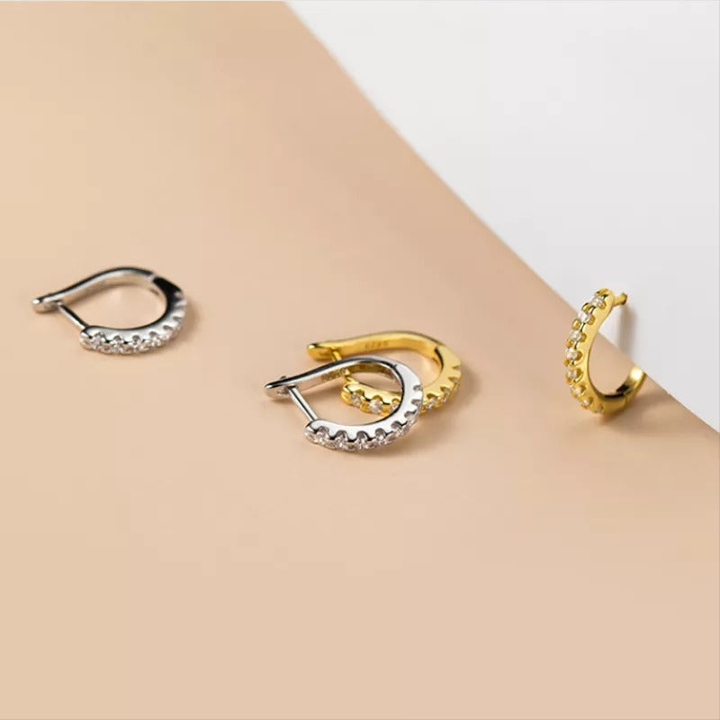 Anyco Fashion Earrings Silver 925 Sterling Exquisite Zircon Huggies Hoop for Women Piercing Jewelry-Earrings-PEROZ Accessories