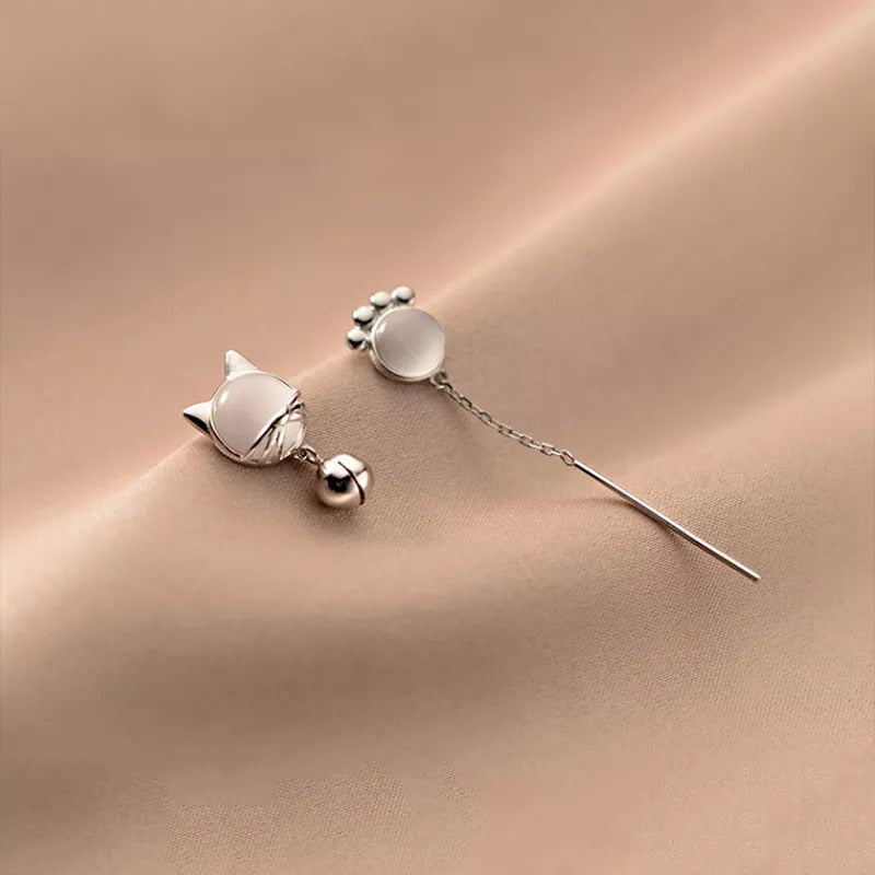 Anyco Fashion Earrings Silver 925 Sterling Unique Cat Claw Chain Tassel Bell for Women Cute Cat Jewelry-Earrings-PEROZ Accessories