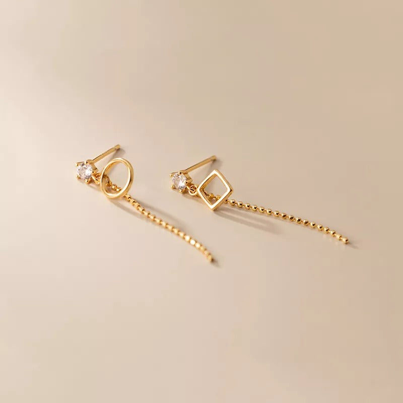 Anyco Fashion Earrings Gold 925 Sterling Silver Geometric Exquisite Shiny Zirconia Tassel Bead Drop Women Jewelry-Earrings-PEROZ Accessories