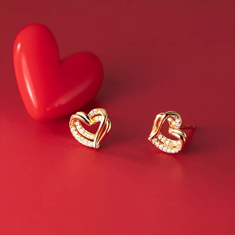 Anyco Fashion Earrings 925 Sterling Silver Hollow Double Love Heart Stud for Women Romantic Wedding Girlfriend Jewelry Gift-Earrings-PEROZ Accessories