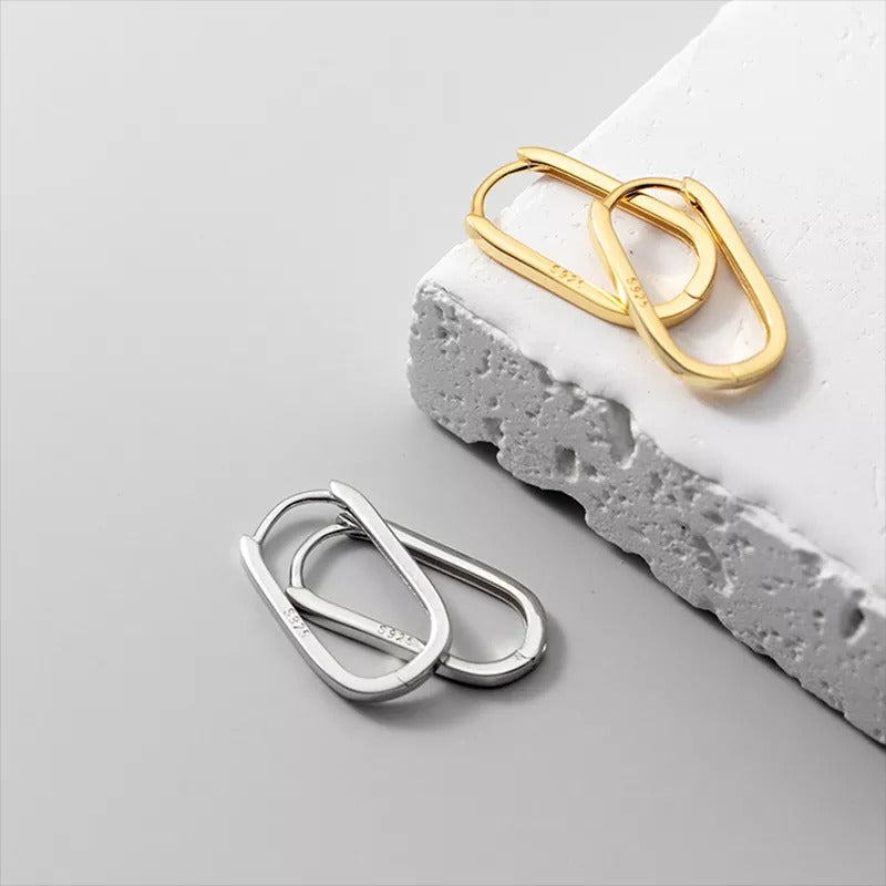 Anyco Fashion Earrings Silver 925 Sterling Simple Oval Glossy Huggies Ear Buckle for Women Bohemian piercing Jewelry-Earrings-PEROZ Accessories