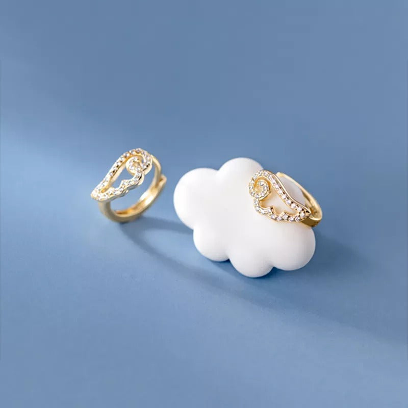 Anyco Fashion Earrings Gold 925 Sterling Silver Romantic Unique Angel Wings Shiny Zircon Ear Buckle for Women Jewelry-Earrings-PEROZ Accessories