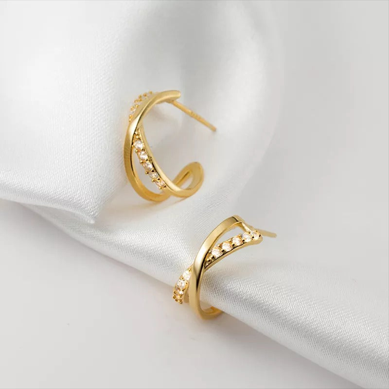 Anyco Fashion Earrings Silver 925 Sterling Cross Shiny Zircon Stud for Women Punk Elegant Unique Golden Jewelry Female-Earrings-PEROZ Accessories