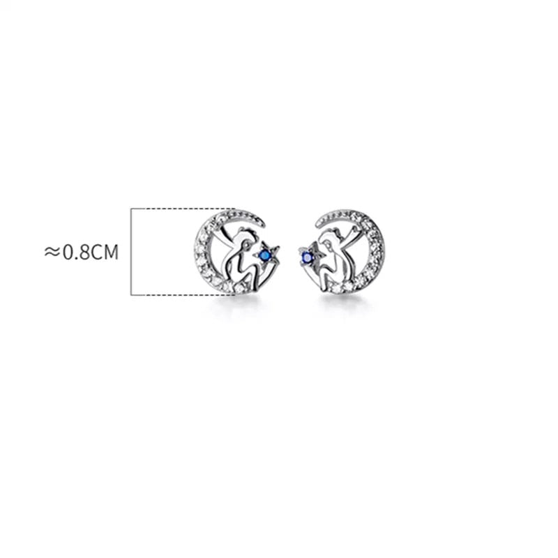 Anyco Fashion Earrings Genuine Sterling Silver Blue Zircon Petite Moon Little Prince Stud Earrings for Women Jewelry Gift-Earrings-PEROZ Accessories