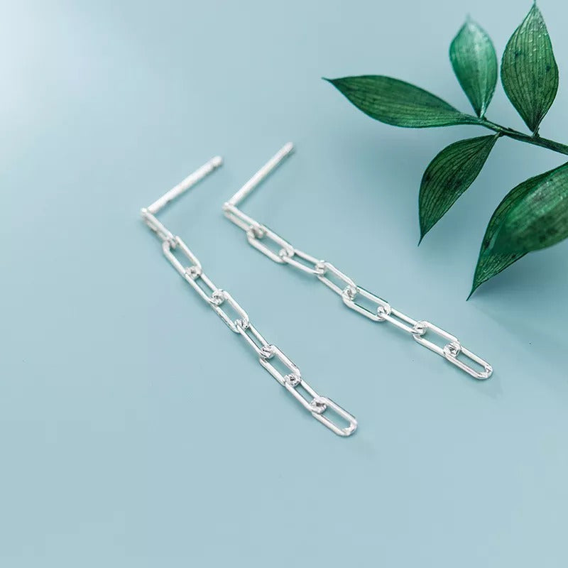 Anyco Fashion Earrings Sterling Silver Cuban Link Chain Dangle Long Stud for Women Gothic Bohemian Jewelry Accessories-Earrings-PEROZ Accessories