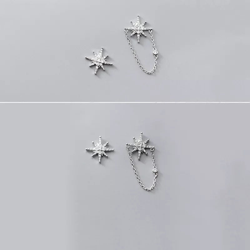 Anyco Fashion Earrings Sterling Silver Creative Light Star Cuban Chain Stud for Women Punk Party Jewelry Accessories-Earrings-PEROZ Accessories