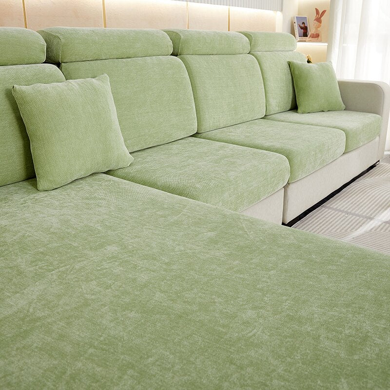 Anyhouz Sofa Cover Mint Green L-Shape Polyester Chenille Thick Stretchable Cushion For Living Room Enlarge Size Small-Slipcovers-PEROZ Accessories