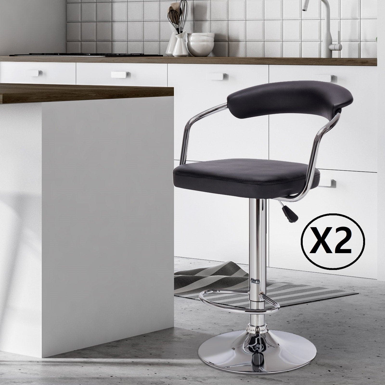 2 x Milano Decor Lola Adjustable Barstools Swivel Stool Chrome PU Leather-Stools-PEROZ Accessories