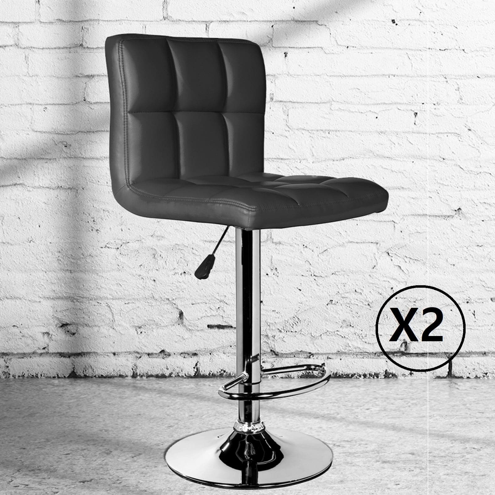 2 x Milano Decor Stella Adjustable Barstools High Back Chrome Swivel-Stools-PEROZ Accessories