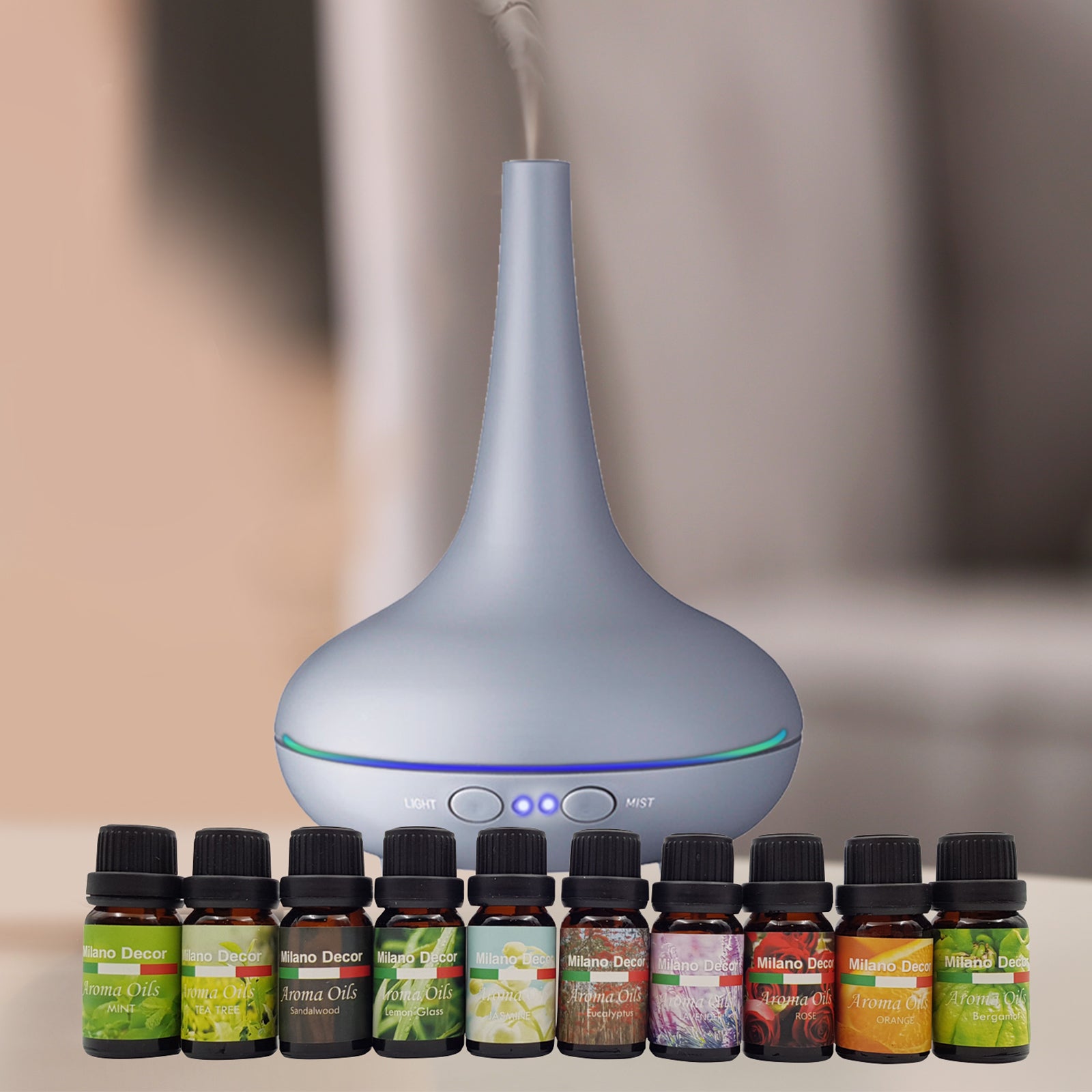 Milano Aroma Diffuser Set With 10 Pack Diffuser Oils Humidifier Aromatherapy-Home Fragrances-PEROZ Accessories