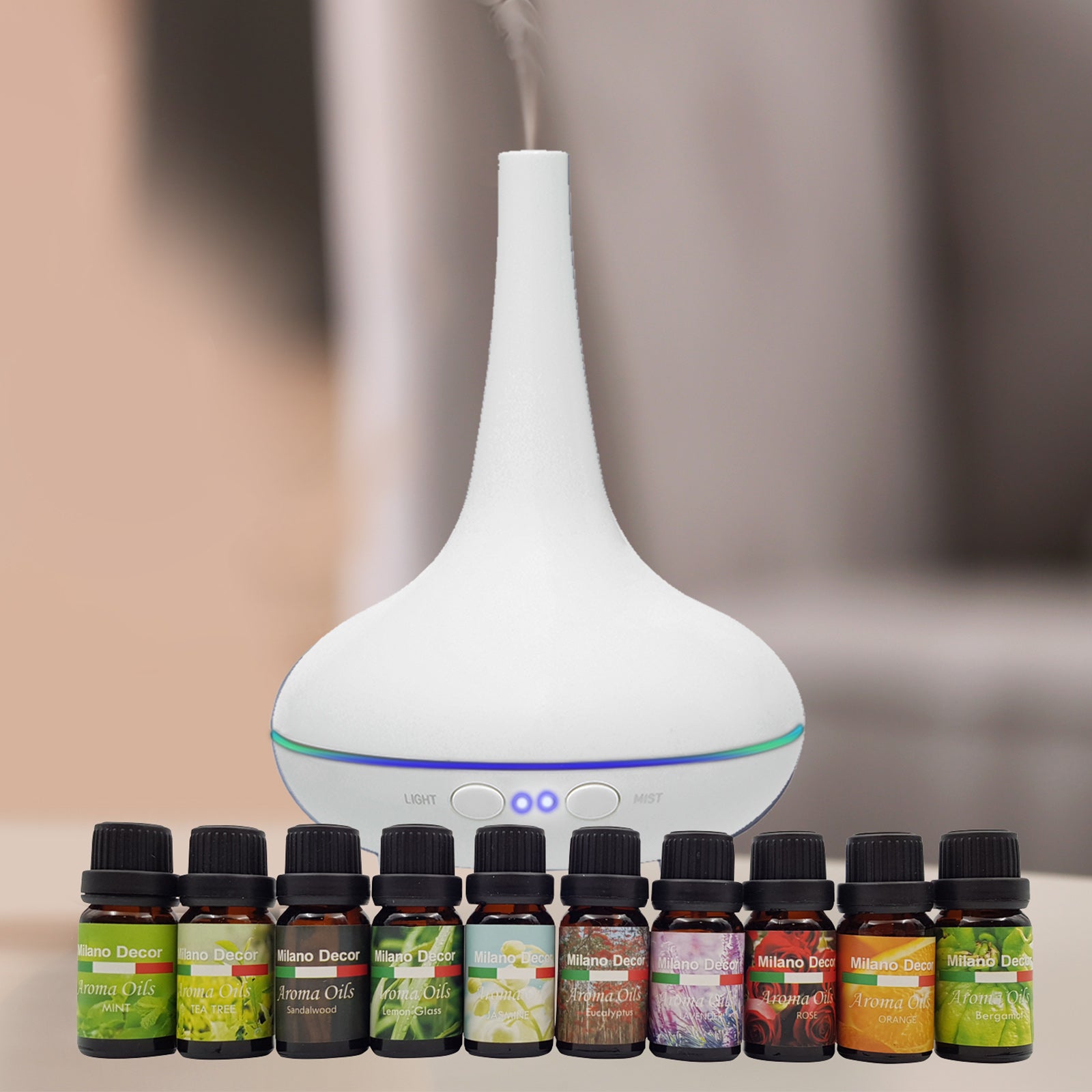 Milano Aroma Diffuser Set With 10 Pack Diffuser Oils Humidifier Aromatherapy-Home Fragrances-PEROZ Accessories