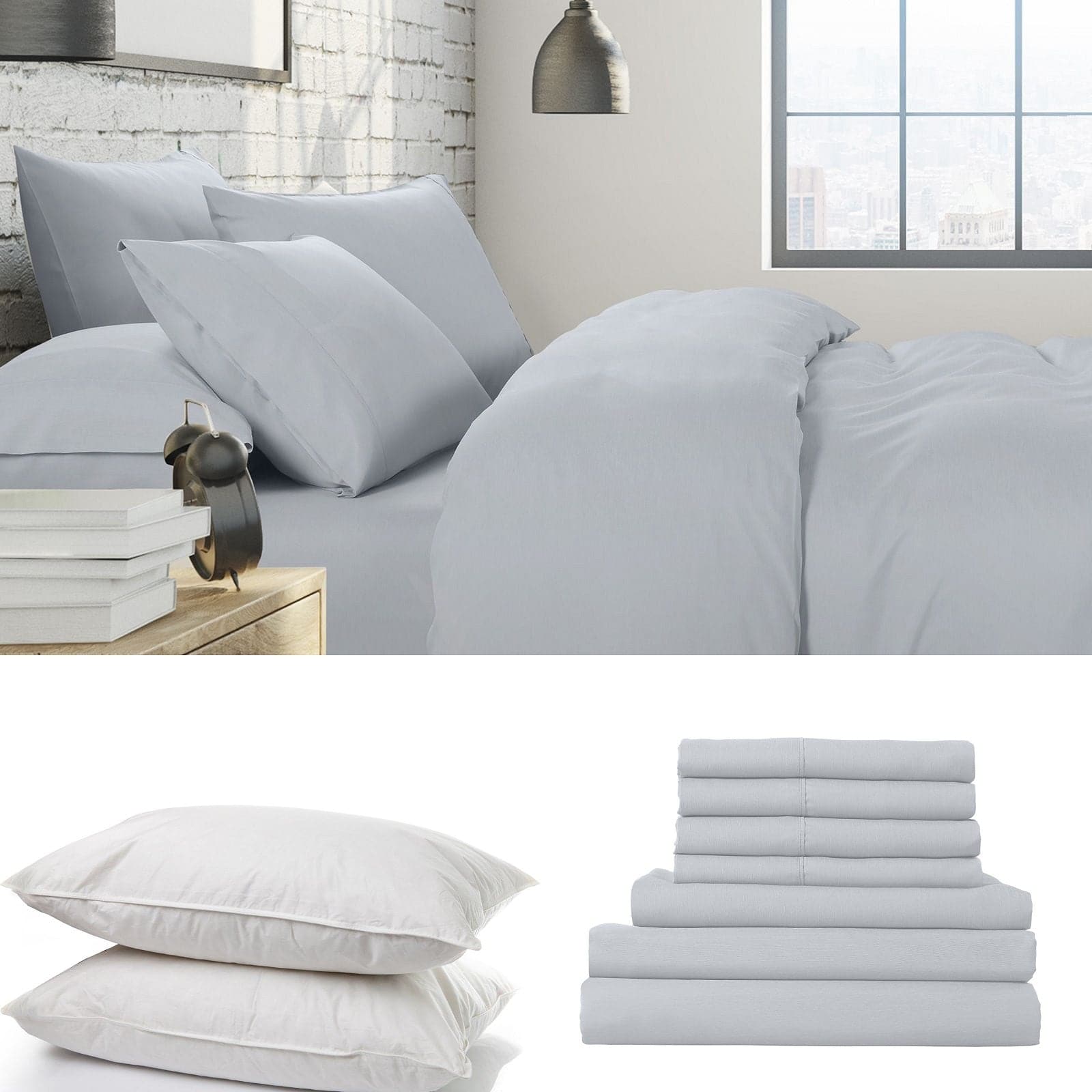 1500 Thread Count 6 Piece Combo And 2 Pack Duck Feather Down Pillows Bedding Set-Bed Linen-PEROZ Accessories