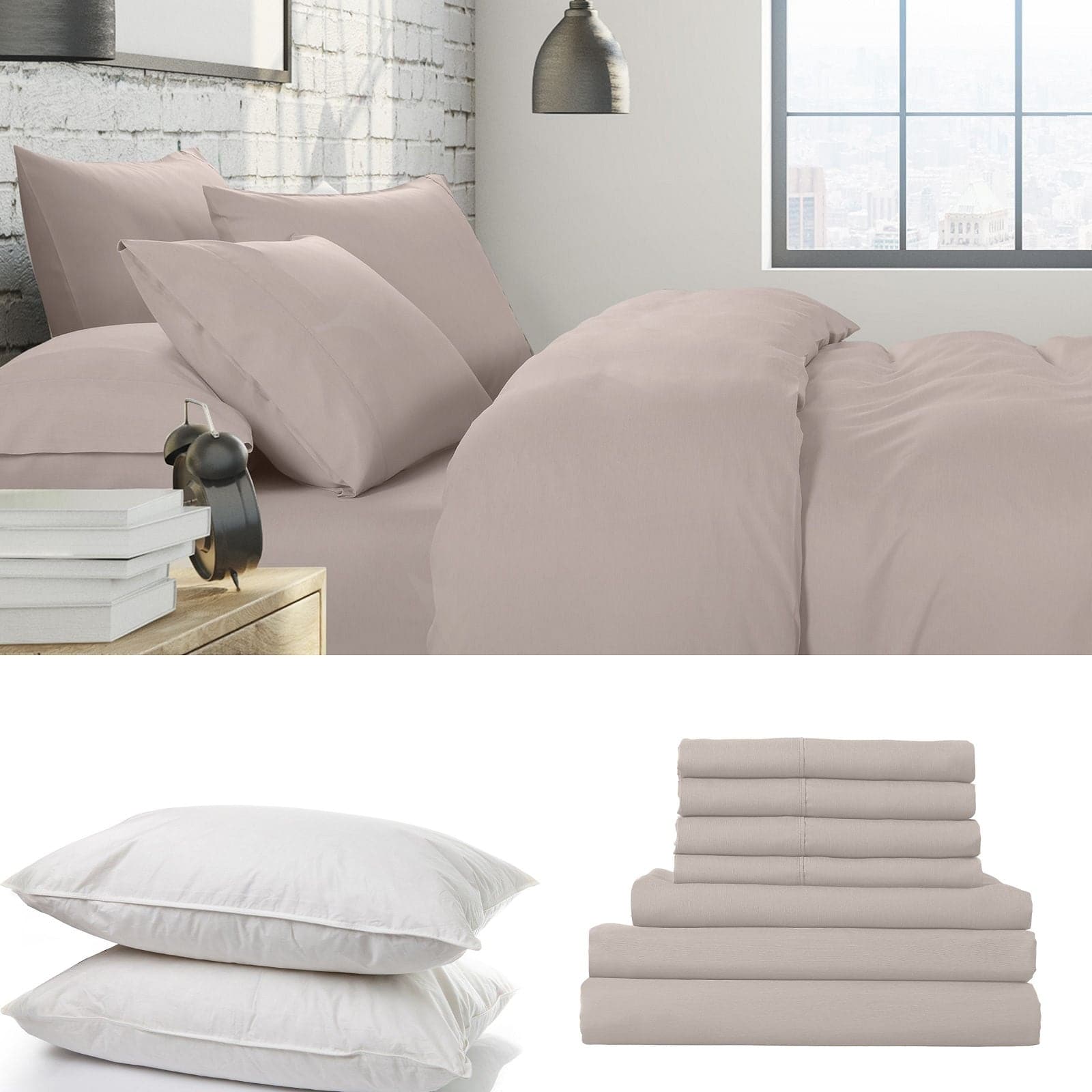 1500 Thread Count 6 Piece Combo And 2 Pack Duck Feather Down Pillows Bedding Set-Bed Linen-PEROZ Accessories