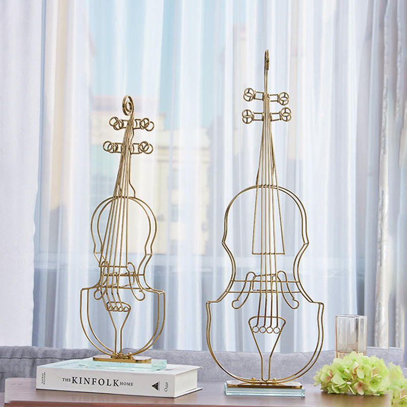 Anyhouz 50cm Violin Sculpture Instrument Tabletop Home Decor Modern Art Living Room Display House Decorative Crafts Metal Ornaments-Tabletop Decor-PEROZ Accessories