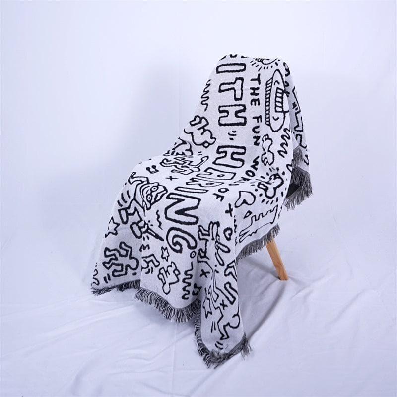 Anyhouz Jacquard Weave Graffiti Throw Blanket Cozy Sofa Couch Bed Cover Outdoor Camping Mat Home Decor Tapestry with Tassel-Blankets-PEROZ Accessories