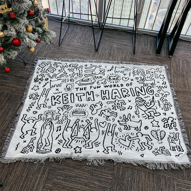 Anyhouz Jacquard Weave Graffiti Throw Blanket Cozy Sofa Couch Bed Cover Outdoor Camping Mat Home Decor Tapestry with Tassel-Blankets-PEROZ Accessories