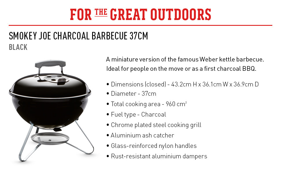 WEBER SMOKEY JOE CHARCOAL GRILL 37cm (14")-BBQs-PEROZ Accessories
