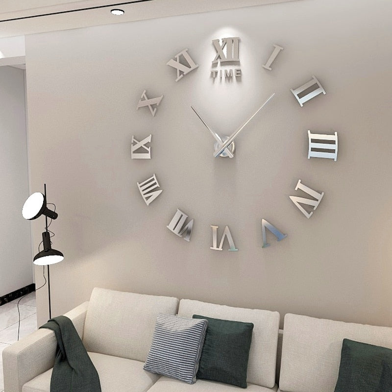 Anyhouz Wall Clock Silver Design 1 27 Inch 3D Diy Mirror Wall Clock Acrylic Sticker Fashion Quartz Clocks Watch Home Decoration-Wall Clocks-PEROZ Accessories