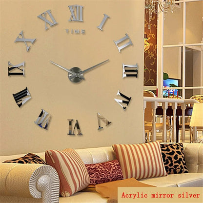 Anyhouz Wall Clock Black Design I 37 Inch 3D Diy Mirror Wall Clock Acrylic Sticker Fashion Quartz Clocks Watch Home Decoration-Wall Clocks-PEROZ Accessories
