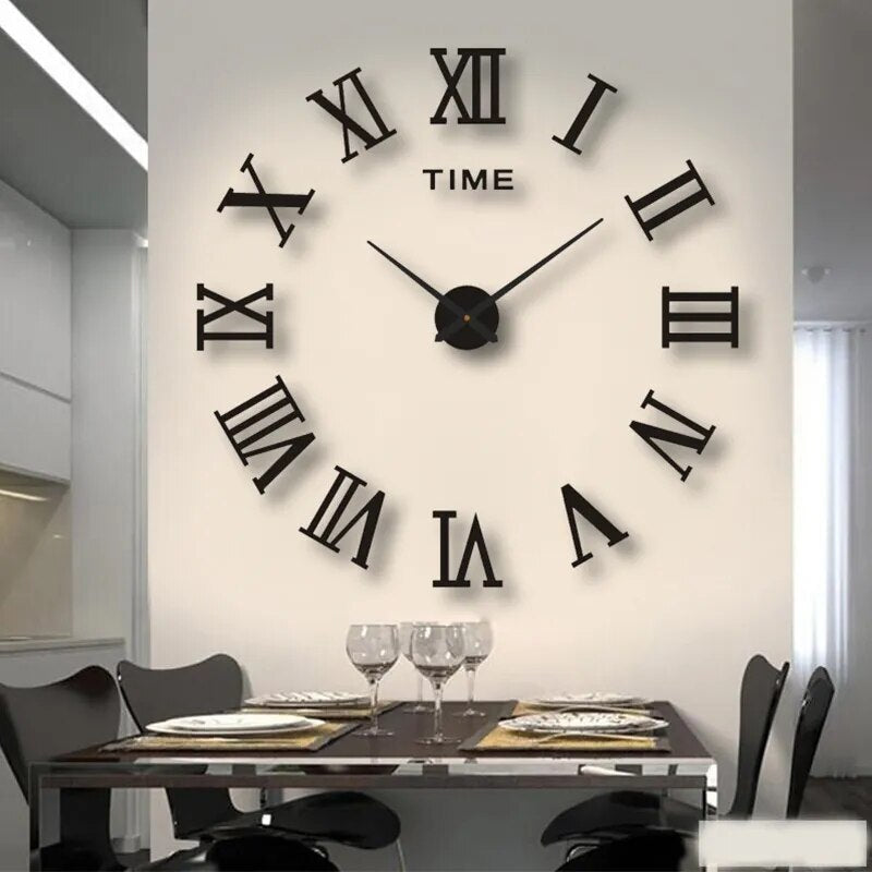 Anyhouz Wall Clock Silver Design H 27 Inch 3D Diy Mirror Wall Clock Acrylic Sticker Fashion Quartz Clocks Watch Home Decoration-Wall Clocks-PEROZ Accessories