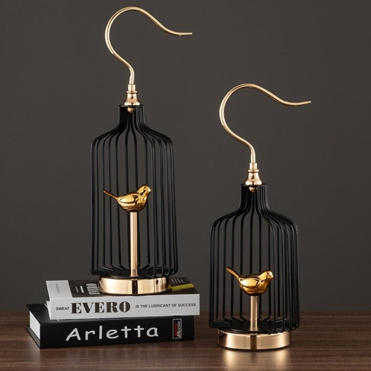 Anyhouz 42cm Golder Handle Birdcage Tabletop Home Decor Modern Art Living Room Display House Decorative Crafts Metal Ornaments-Tabletop Decor-PEROZ Accessories